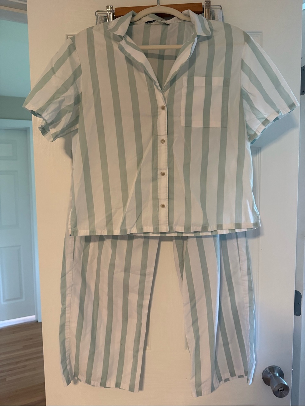 Abercrombie & Fitch Mint Green and White Striped Pajama Set
